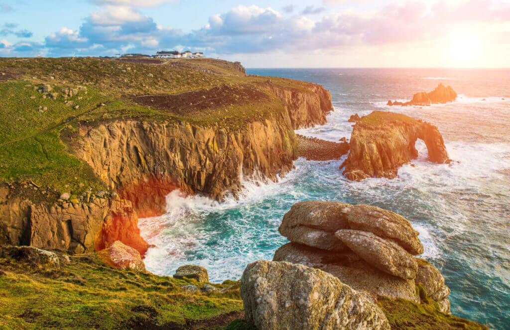 Dramatic cliffs at Lands End in Cornwall., Cornwall, England