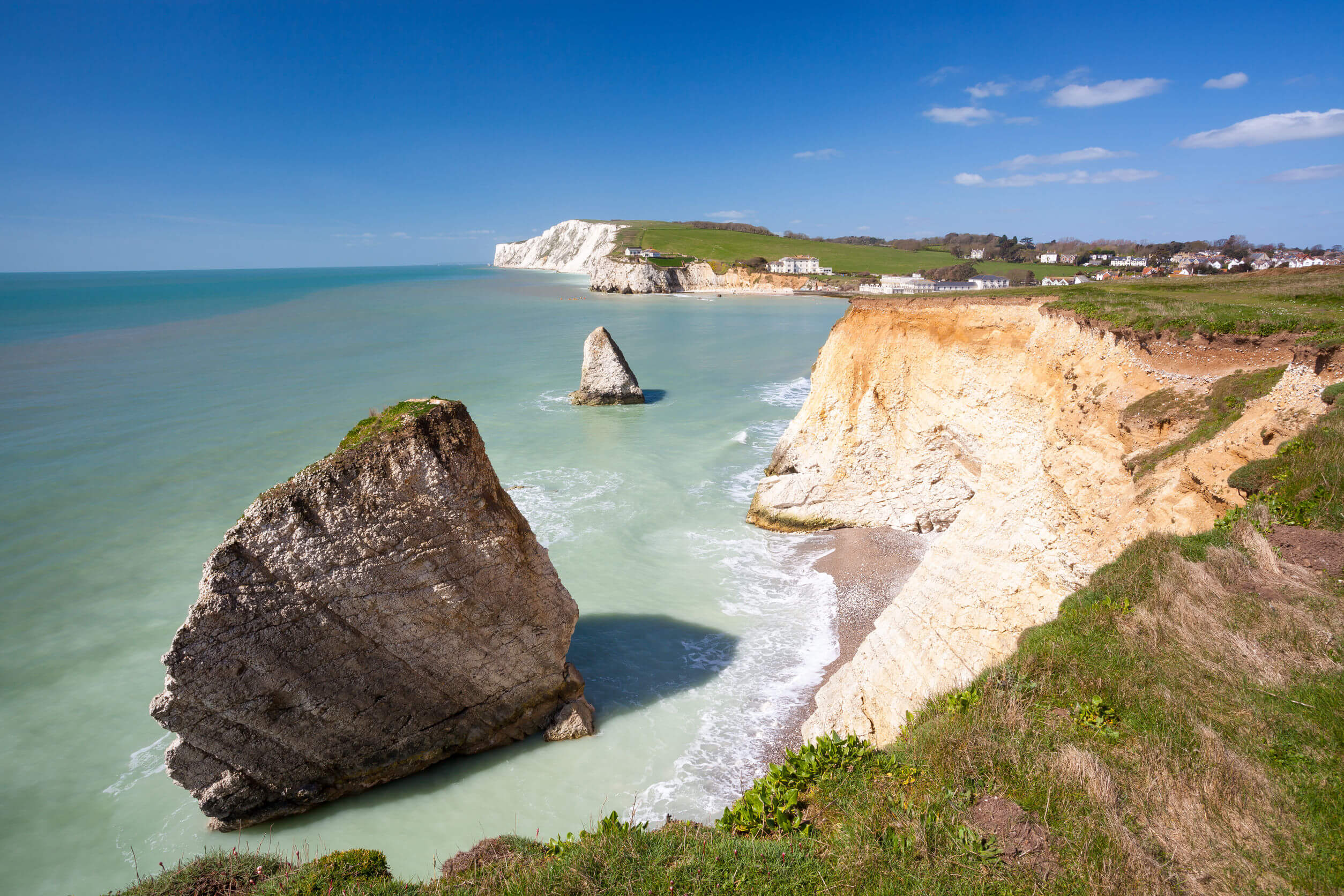 Dramatic chalk cliffs at Freshwater Bay on the Isle Of Wight England UK Europe