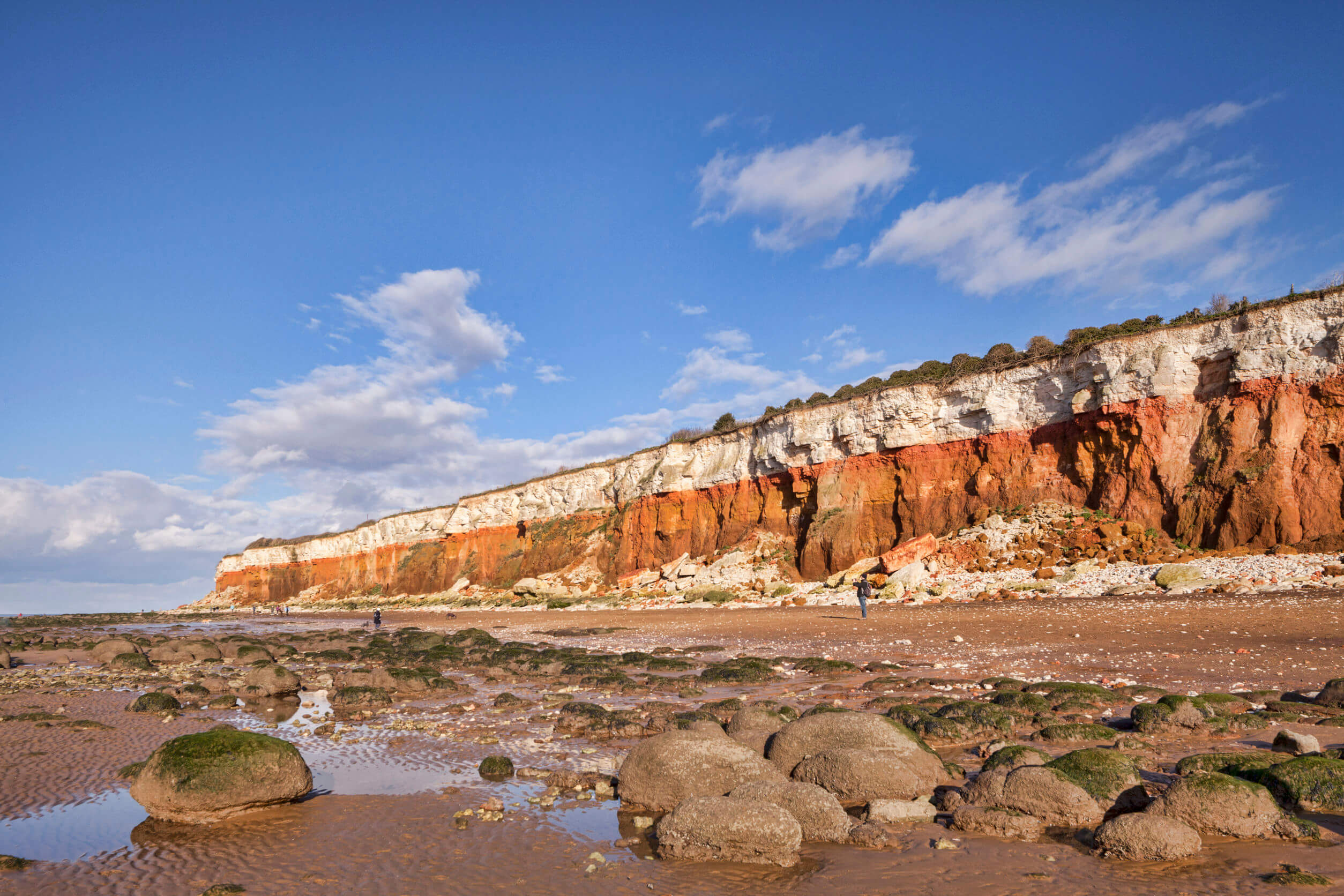 Hunstanton Cliffs,  Norfolk - where white chalk overlays red limestone in a colourful formation. Known as the Candy Cliffs.