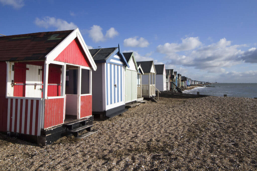 Beach huts at Thorpe Bay, near Southend-on-Sea, Essex, England