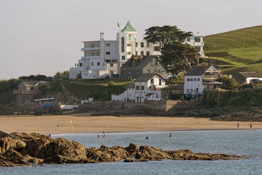 Burgh Island hotel viewed from the west. South Devon, England, UK