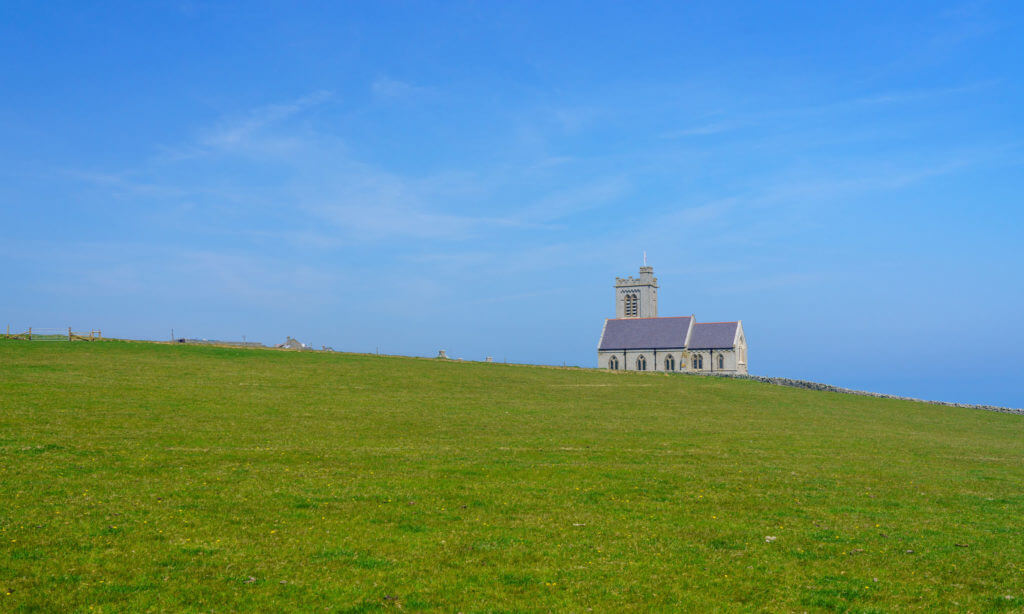 Church with tower on Lundy Island off the coast of Devon