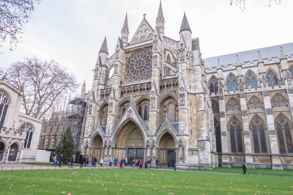 London, UK - December 22, 2016 : The Gothic church of Westminster Abbey, the site of English coronations in London.