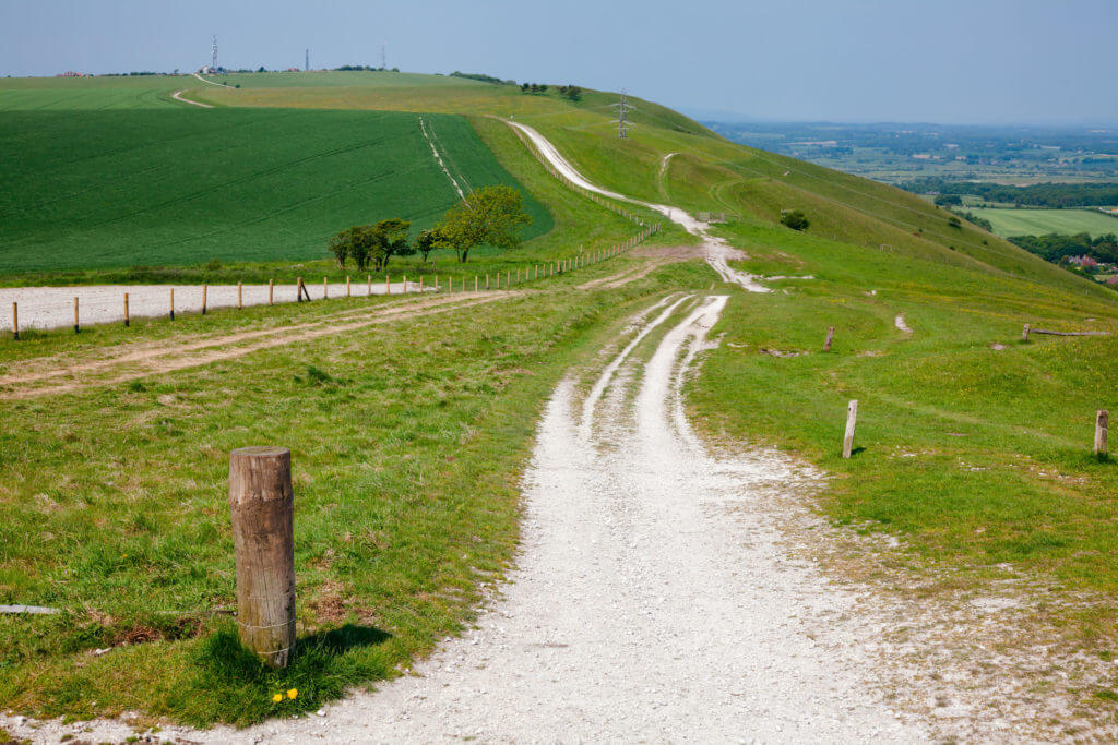 South Downs Way, a  long distance footpath and bridleway along the South Downs hills in Sussex, Southern England, UK