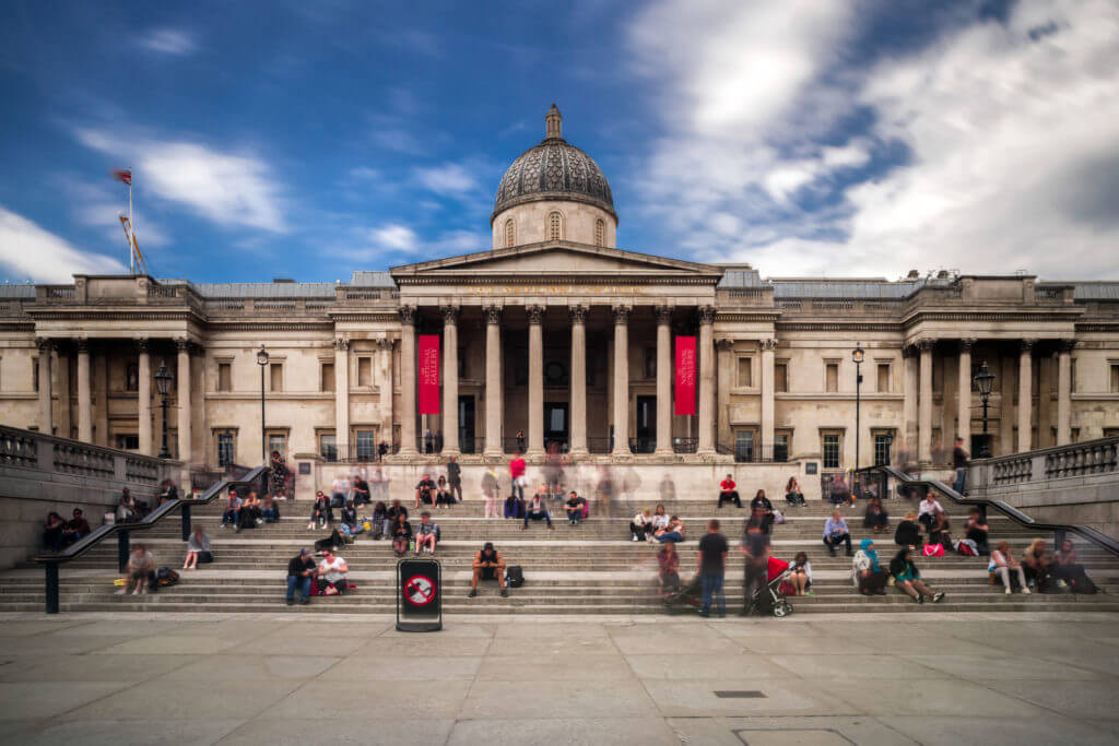 LONDON, UNITED KINGDOM - MAY 14: The national gallery at Trafalgar square on May 14, 2018 in London