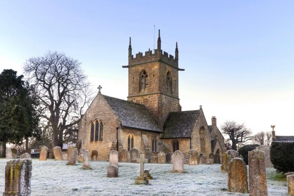 Church in a village in the Cotswolds at Christmas