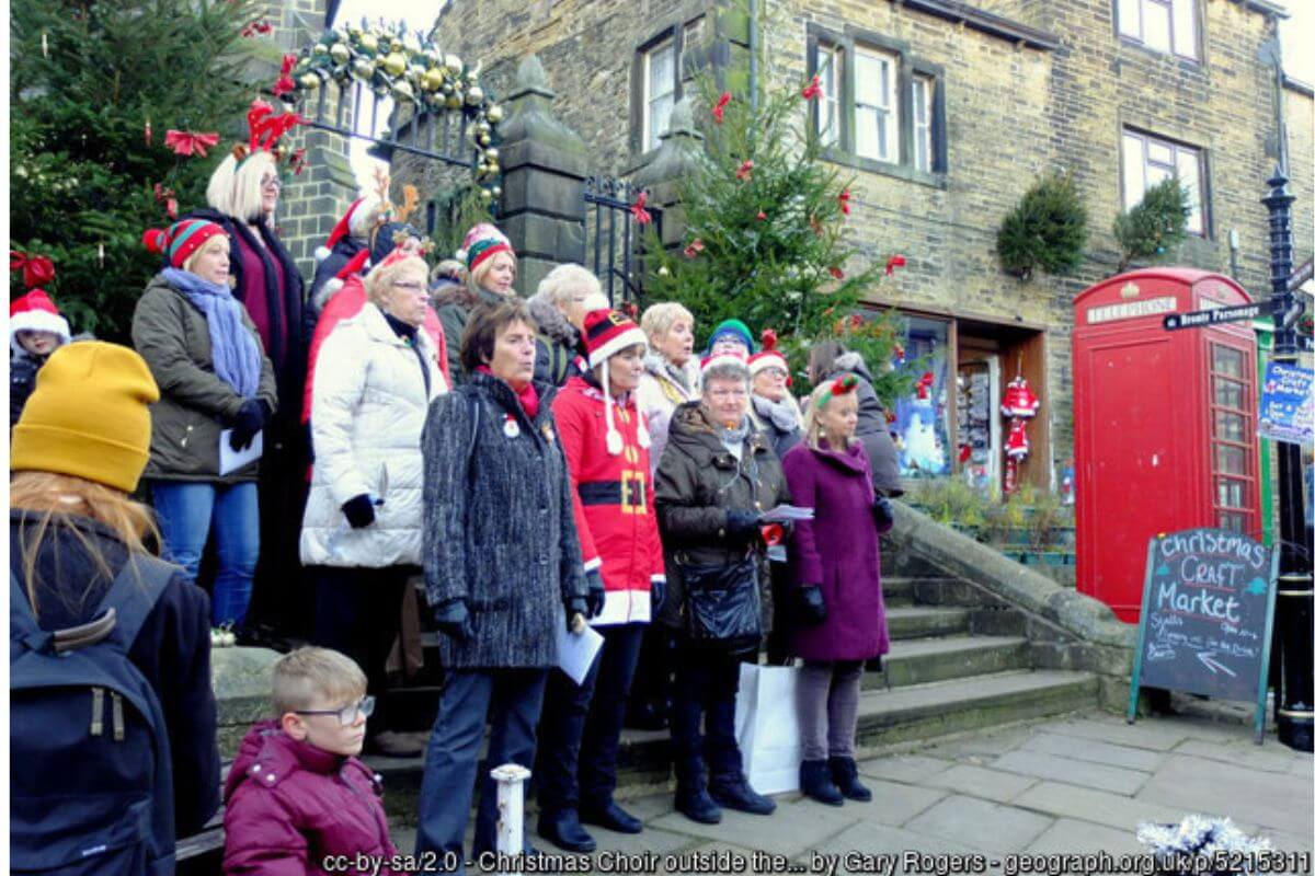 Carol singers in Haworth enjoying Christmas in Yorkshire