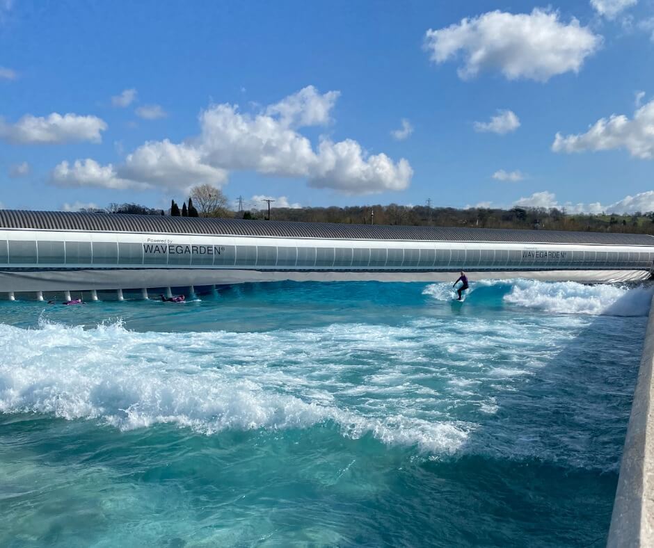 Surfers at The Wave, Bristol, England