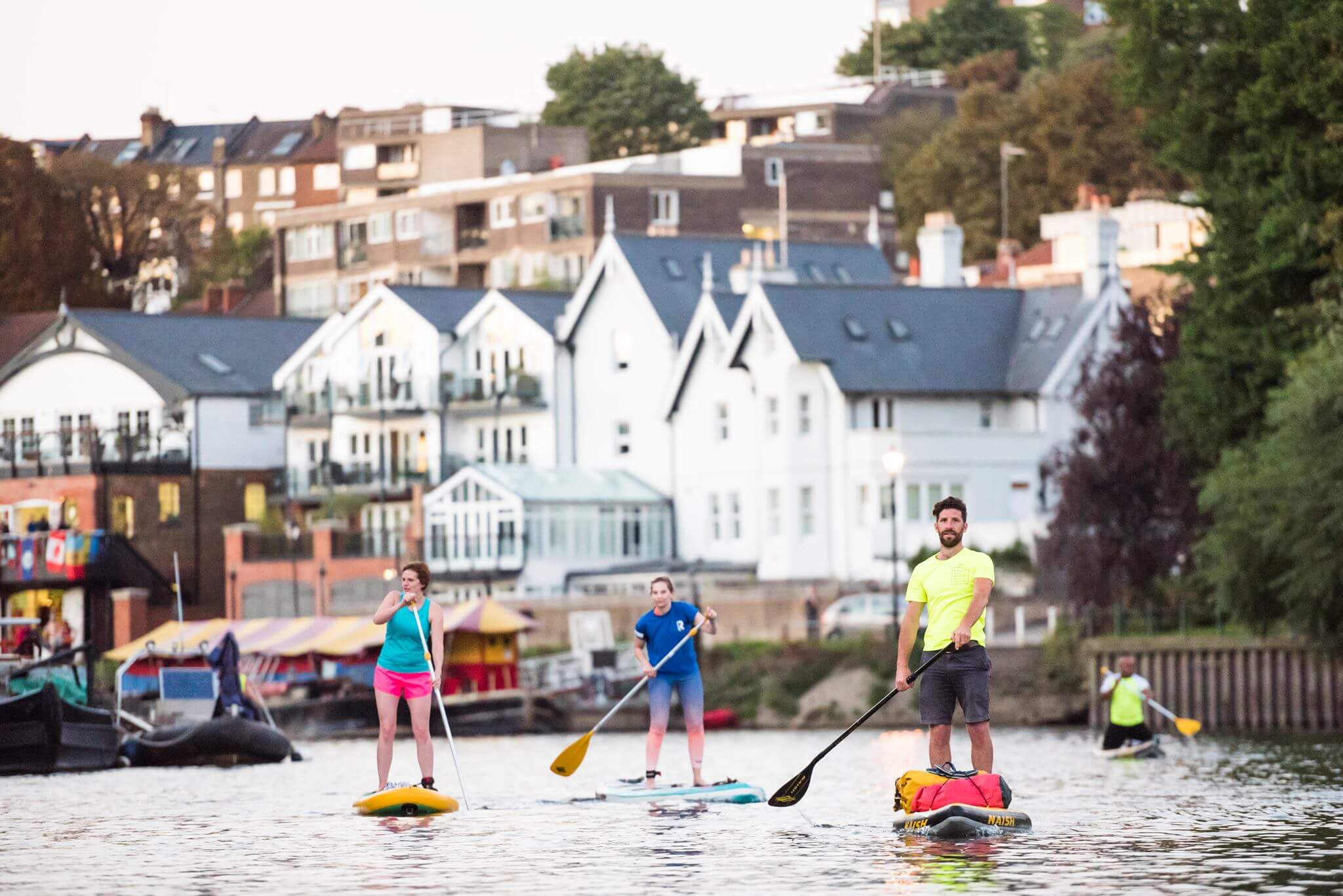 Paddleboarding on the River Thames, England 