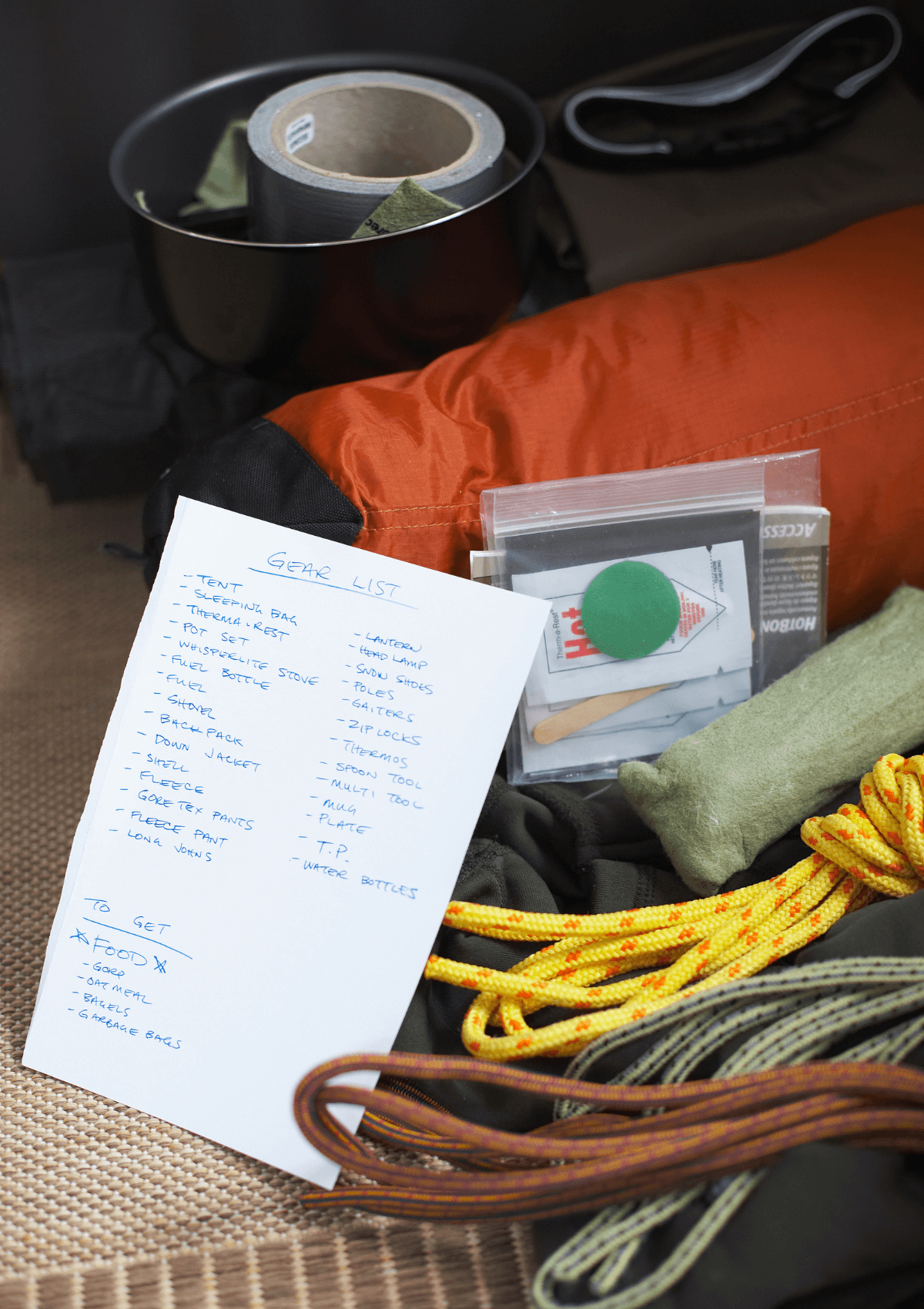 Travel packing list