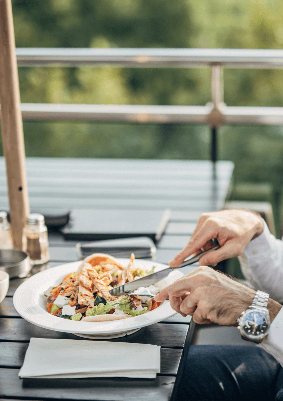 Someone eating dinner alone