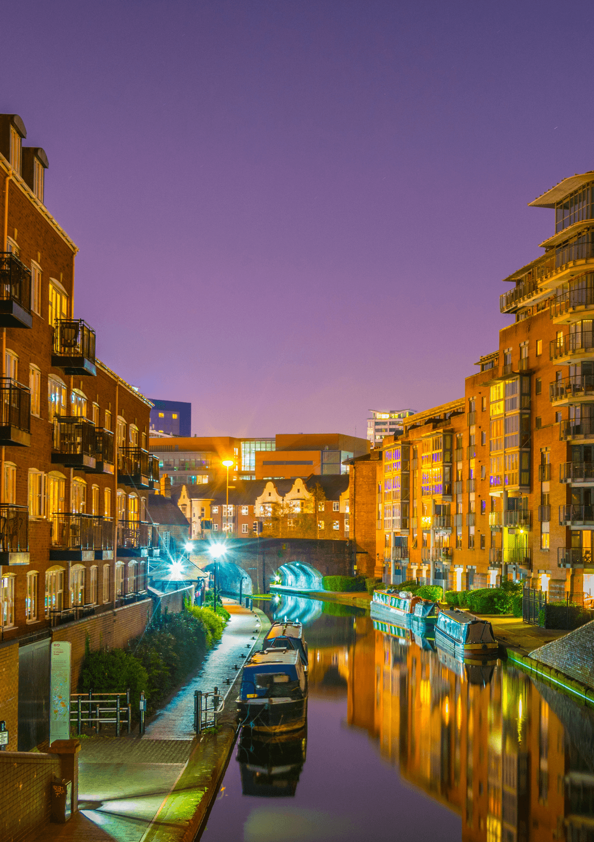 Birmingham at night by the water