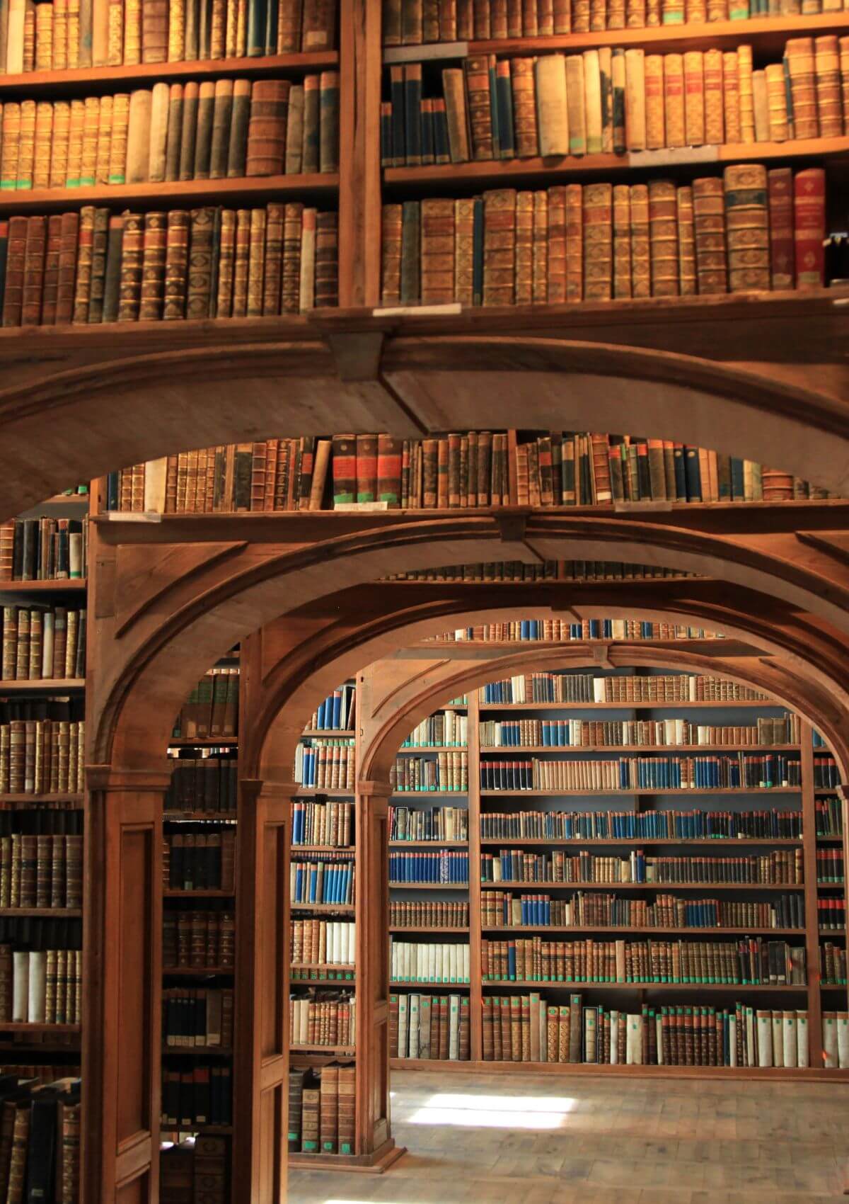 Shelves of books in a library 