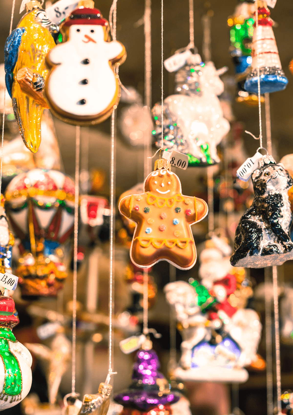 Christmas decorations at a market stall 